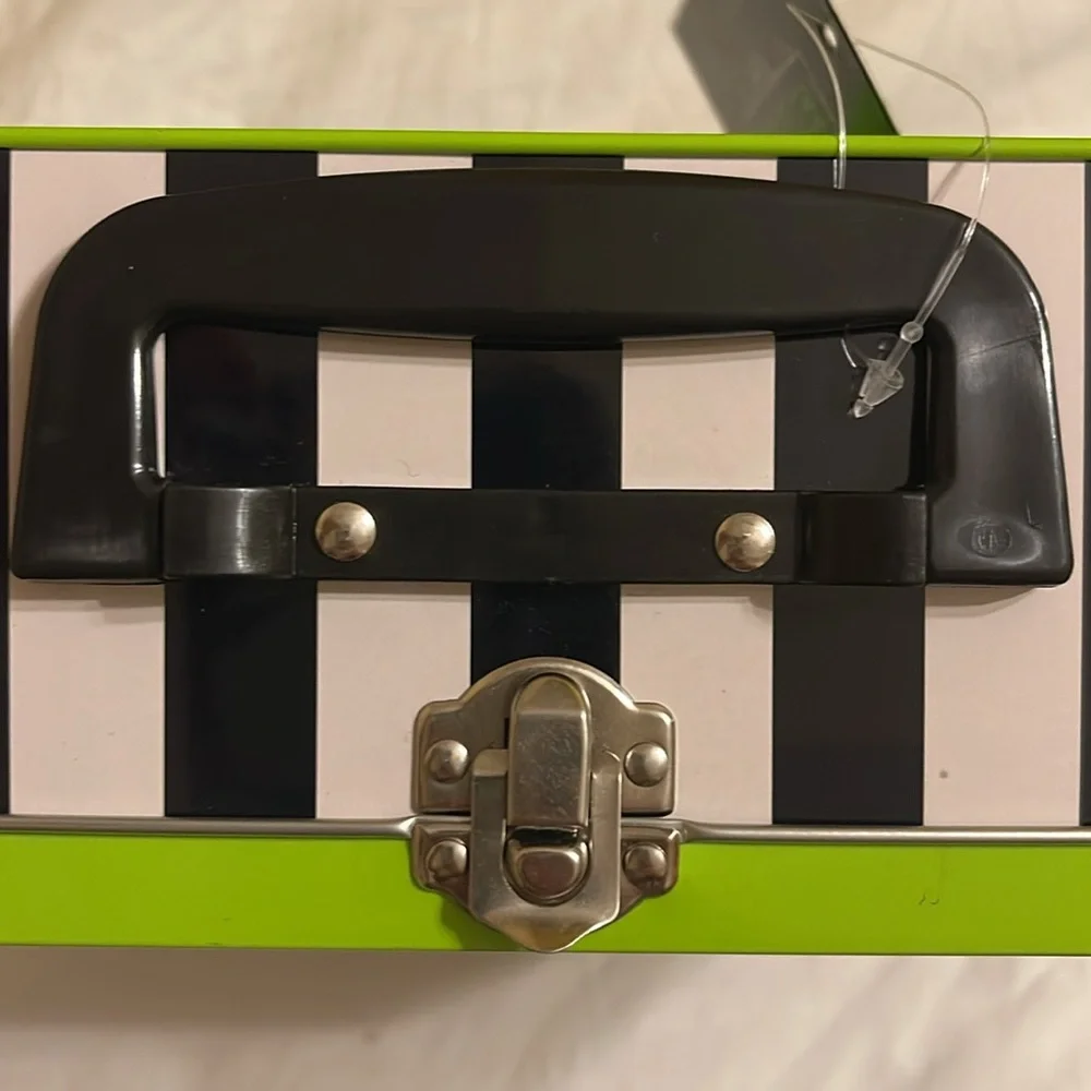 Beetlejuice Lunchbox Tin Metal Lunch Box Carry All Black White Stripe Betelgeuse